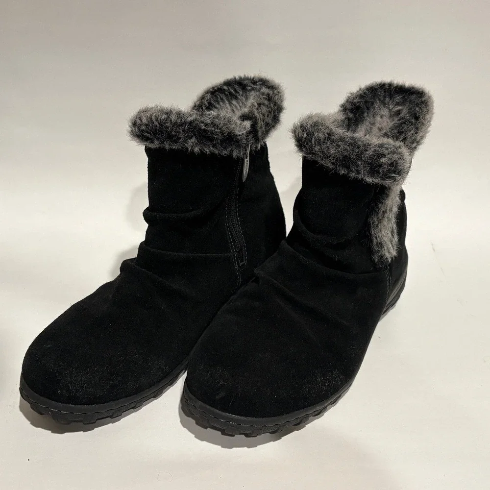 Khombu Lindsey Ankle Boots  Women's Size 10 Leather Suede Faux Fur Side Zip Up‎